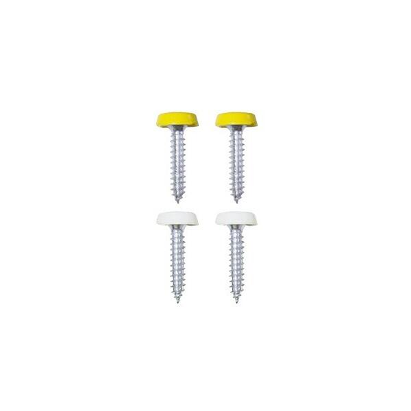 wot-nots - Number Plate Plastic Top Screws - White & Yellow - Pack Of 4