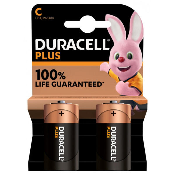 DURACELL - Plus Power Alkaline C Batteries - Pack of 2
