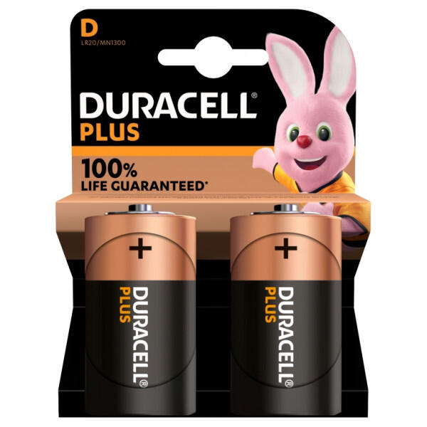 DURACELL - Plus Power Alkaline D Batteries - Pack of 2