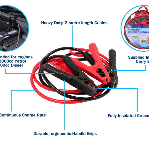 BOOSTER CABLES - 2M 350 AMP SUITABLE FOR UP TO 300